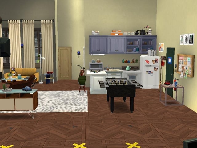 Ollie Armitage-Saunders, 26, from Chichester, recreated iconic TV and film sets on The Sims 4. Pictured is the set of Chandler and Joey's apartment in the TV sitcom Friends