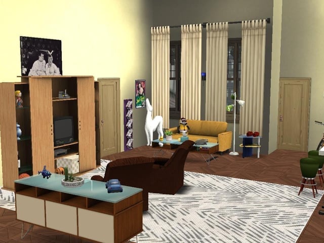 Ollie Armitage-Saunders, 26, from Chichester, recreated iconic TV and film sets on The Sims 4. Pictured is the set of Chandler and Joey's apartment in the TV sitcom Friends