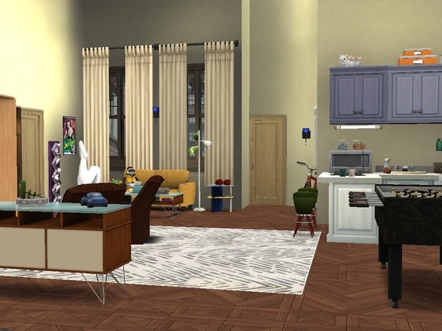 Ollie Armitage-Saunders, 26, from Chichester, recreated iconic TV and film sets on The Sims 4. Pictured is the set of Chandler and Joey's apartment in the TV sitcom Friends