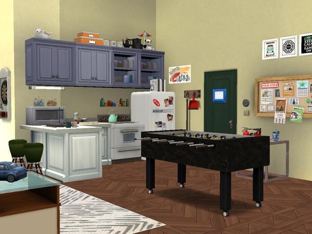 Ollie Armitage-Saunders, 26, from Chichester, recreated iconic TV and film sets on The Sims 4. Pictured is the set of Chandler and Joey's apartment in the TV sitcom Friends