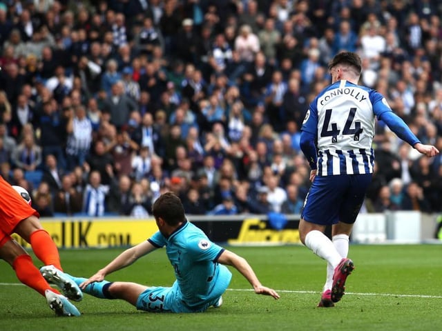 It was his excellent first touch that made this goal. Connolly scored twice on his first Premier League start back in October. For his opener he fired home at the second attempt after his clever first effort rebounded back to him