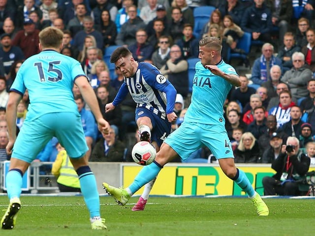 His second goal against Tottenham lifted the roof at the Amex and sealed a 3-0 victory. Cut inside onto his right foot and drilled the ball into the bottom corner.