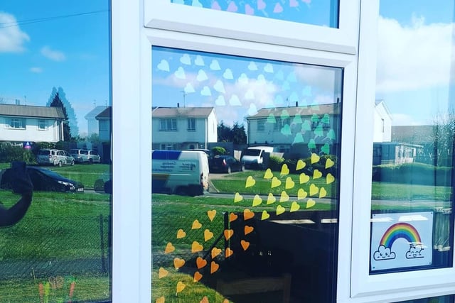 Rainbow hearts on the window from Katie Brown