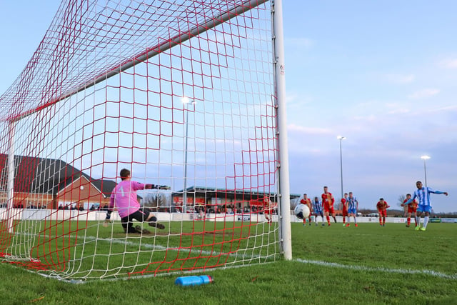 Finally, a penalty converted! Ketterings record from the spot was poor in the season (awarded six, scored three). So you can imagine the relief documenting Aaron OConnor putting one away in the bottom left corner in the 2-2 draw at Gloucester City