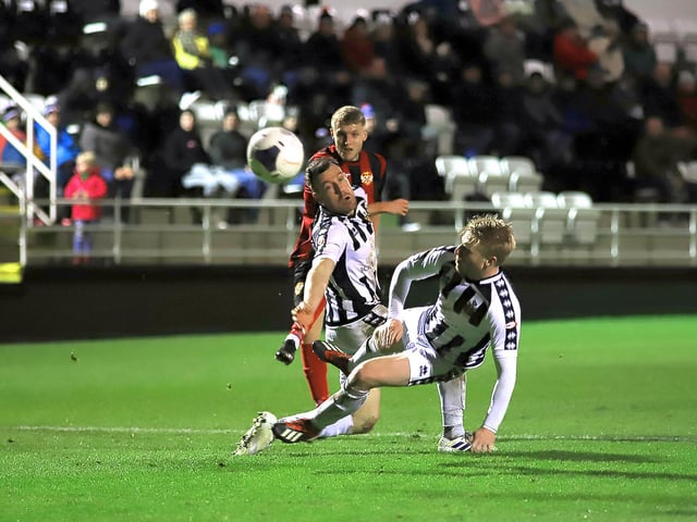 Jason Law added his name to a growing list of players to score on their Kettering debut  and what a goal! The bullet-time body-shapes of the Spennymoor defenders shows just how accurate Laws effort on goal was to seal a 2-1 victory