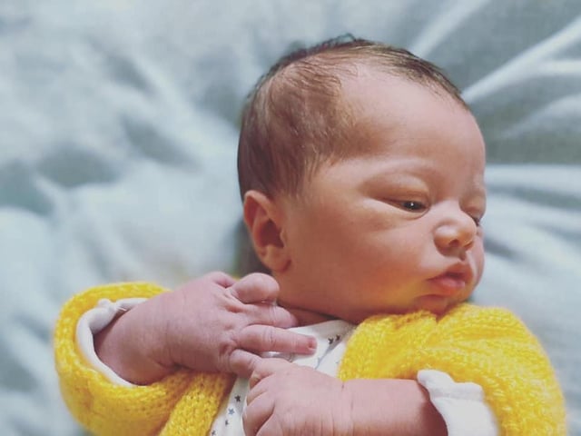 Born on April 22 at 2.08am at NGH, weighing 8lbs 8oz.