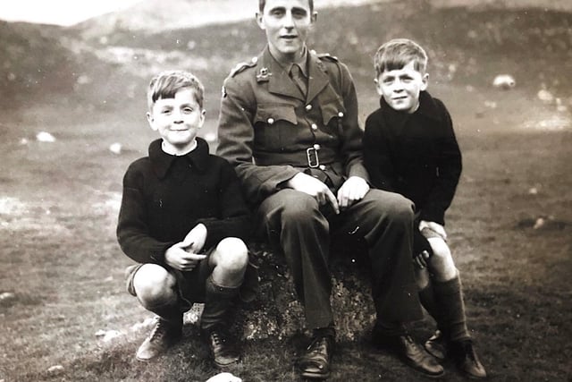 Year 7 pupil Flora McGowans grandfather Duncan Hattersley Smith with his younger twin brothers. He served in the Duke of Wellingtons Regiment from 1936 before transferring to the RAF in 1942 flying spitfires and hurricanes for 234 and 63 Squadrons (photo from Winchester House School)