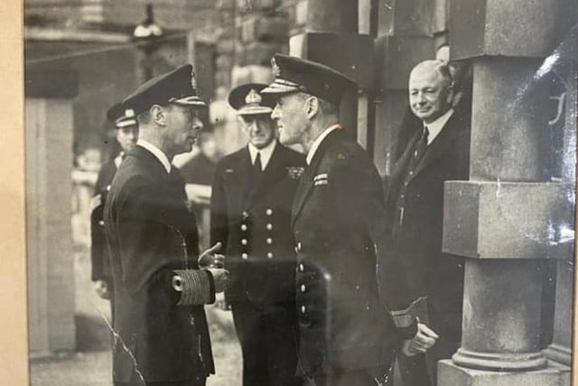 Pupils Arthur and George Heathcott Amory's great great uncle, Admiral Sir Arthur Peters, can be seen on the right in this photo talking to HRH King George VI (Photo from Winchester House School)