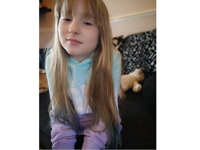Eight-year-old Mia's mum sent in this photo of her quarantine hair style