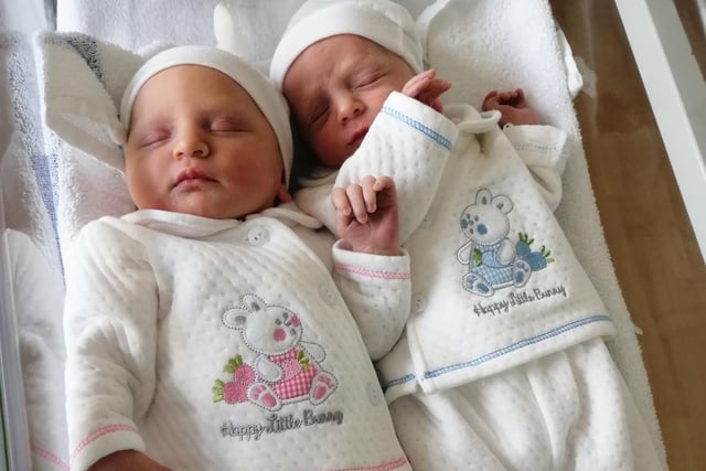 Both were born at KGH on April 6 with Molly weighing 6lb 4oz and George weighing 4lb 6oz.
