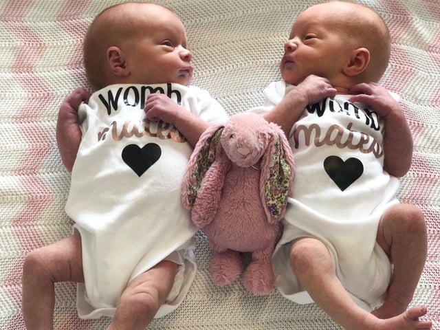Born on April 17 at KGH weighing 5lb 12.5oz and 5lb 13.5oz - thanks to the incredible staff and midwife Pebz Herbert who looked after the family!