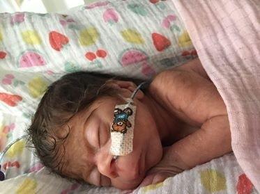 Born on April 15 at hospital in Leicester but now in Kettering. Renae was nine weeks premature and weighed 1lb 15oz. After some time on a breathing tube is now "doing amazing".