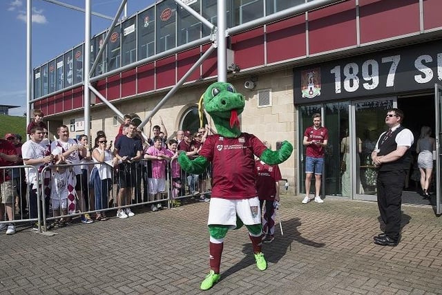Clarence The Dragon gets the party started at Sixfields