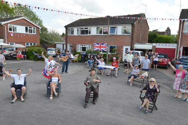 Residents in Westland Close, Lubenham celebrate VE Day with live music.
PICTURE: ANDREW CARPENTER