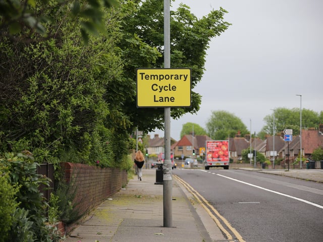 Old Shoreham Road in Hove has been turned into a cycle-friendly dual carriageway, with one lane on each side temporarily turned into a cycle lane for 1.7 miles in both directions to reflect the changes in travel during the lockdown