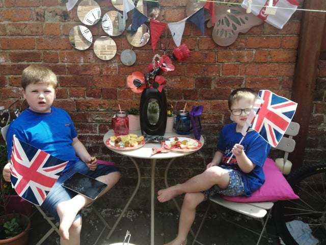 Jane Peck of Sleaford and her children enjoyed a stay at home garden party for VE Day.