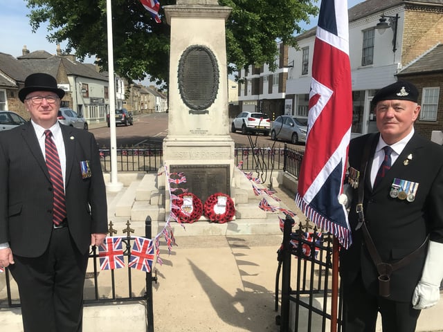 Wreath laying at the Whittlesey war memorial on VE Day. Photo: Robert Windle
