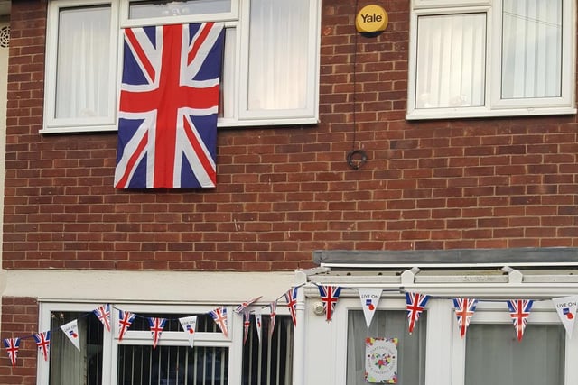 Bunting and Union Jack displayed at a house in Aylesbury