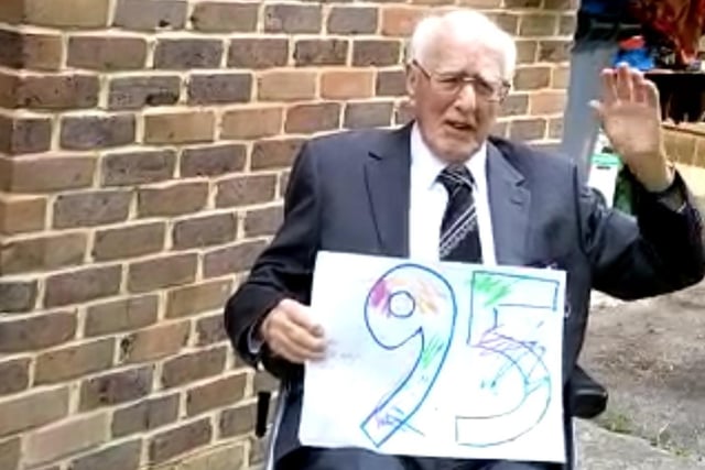 Ron Farley, who lives in Scaynes Hill and trained as a pilot during World War Two, turned 95 on VE Day. Keith Farley, his son, said: "He had a good day of celebration with a Zoom party with his three children and spouses, calls from family and friends, neighbours wishing him happy birthday distanced at his door and a giant birthday cake. He also joined in the local celebrations for VE Day." SUS-201105-114600001