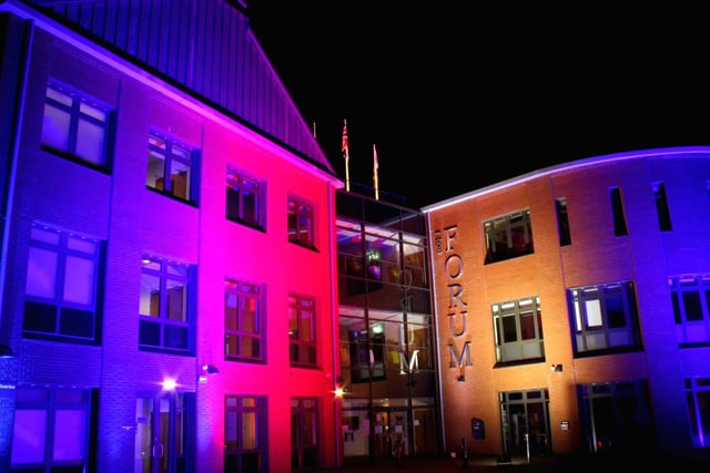 As a symbol of its gratitude to those who fought at home and abroad during the second world war, South Northamptonshire Council bathed its Towcester offices in an array of red, white and blue lights for a short time during the early hours of VE Day.