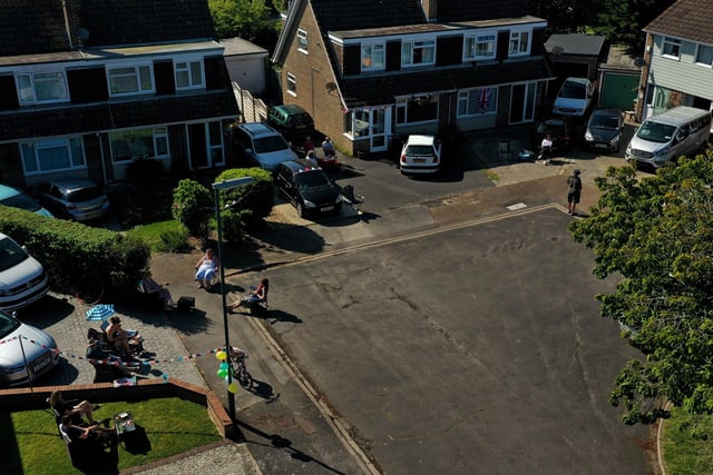 Jack Golding, from Coastal Droning, took this picture of his road's socially distant street party in Felpham