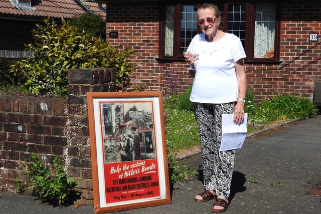 VE Day in Oldfield Road, Lower Willingdon.  Sheila Hills, who is also pictured in this VE Day poster in 1945, aged seven. SUS-201105-110536001