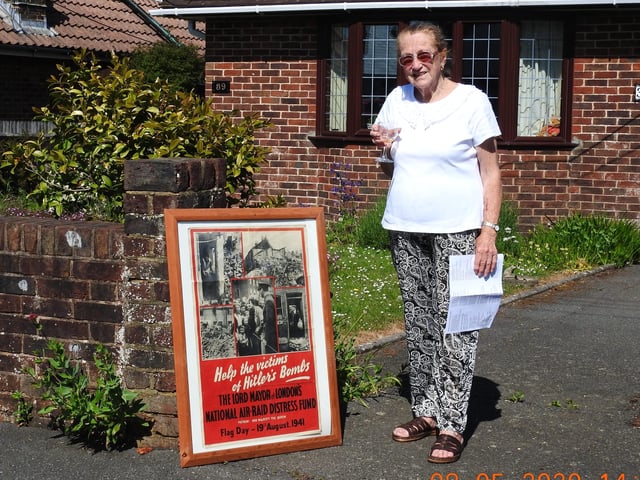 VE Day in Oldfield Road, Lower Willingdon. Sheila Hills, who is also pictured in this VE Day poster in 1945, aged seven. SUS-201105-110536001