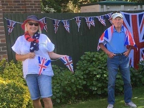 Jane Legg sent in this photo from her VE Day socially distant garden tea party in Aldwick - pictured is Ken Legg with daughter Gill