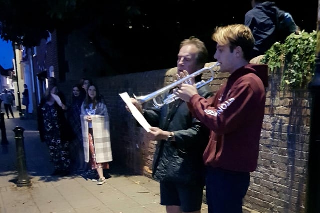 Louise Higham sent in this picture of her son, Leo Higham, playing We'll Meet Again on the trumpet during the VE Day celebrations on Friday
