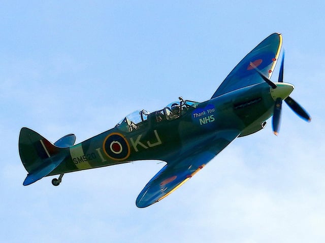 A spitfire flying over Dame Vera Lynn's house on Monday, May 11, at 1.10pm. Photo by Virginia Lewis Jones, Dame Vera Lynn's daughter. SUS-201105-140317001
