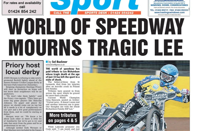 The world of speedway mourned the death of Lee Richardson, who lived in Hastings