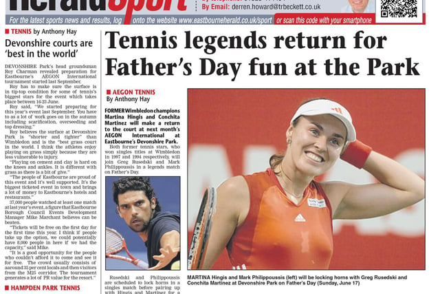 Martina Hingis featured on the back page of the Eastbourne Herald
