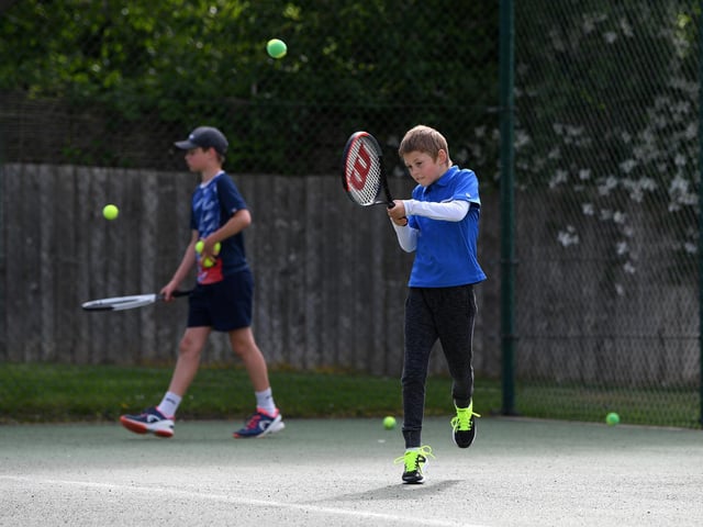 Oskar Lawkowski and his brother, Kacper, returned to playing at Northampton County Lawn Tennis Club on May 13, 2020, in Northampton. Photo by Shaun Botterill/Getty Images