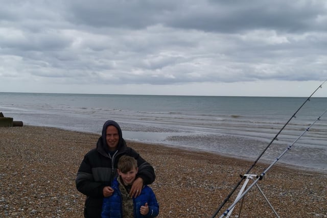 Father and son anglers Kevin and Kaiden Vine at Cooden Beach