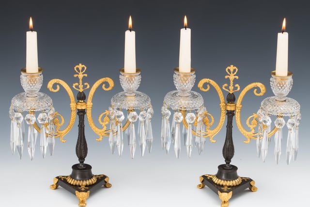A pair of Regency ormolu and bronze cut glass candelabra, 1820. £3,600 from Fileman Antiques