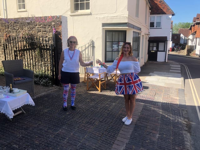 Alison Windle shared these pictures of the residents of Church Hill, Midhurst, enjoying afternoon tea from a safe distance outside their homes