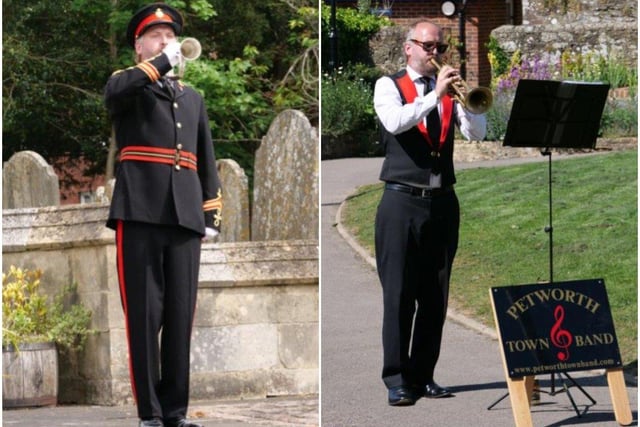 Rob Sadler pictured Nathan Fynes sounding The Last Post, and Nathan is also pictured playing later in the day in Rosemary Gardens, Petworth