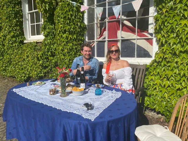Alison Windle shared these pictures of the residents of Church Hill, Midhurst, enjoying afternoon tea from a safe distance outside their homes