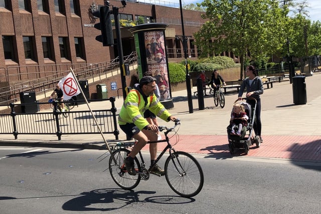 Extinction Rebellion pop-up cycle ride in Peterborough