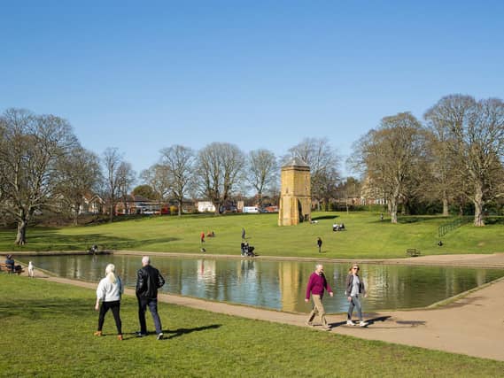 Social distancing in action in Abington Park. Photo: Leila Coker