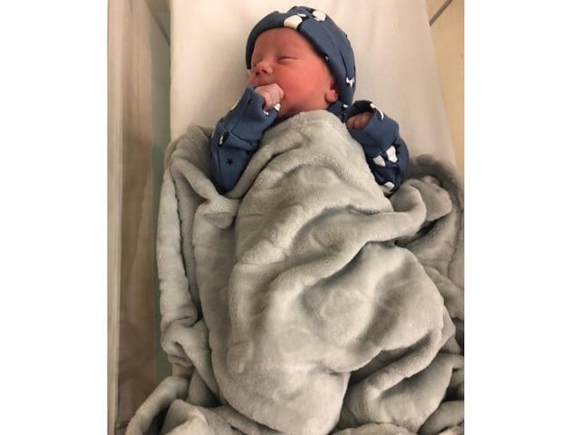 Jacob James was born at Stoke Mandeville Hospital at 2am on April 1, weighing8lbs 6oz