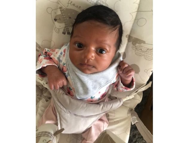 Sadie Moyes was born at 1.40pm at Stoke Mandeville Hospital, on March 27, weighing 6lbs 1oz