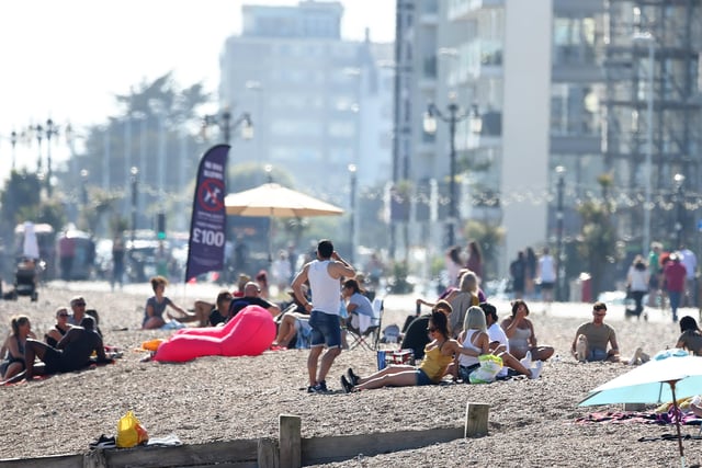 Sun-seekers flocked to Worthing beach on bank holiday Monday
