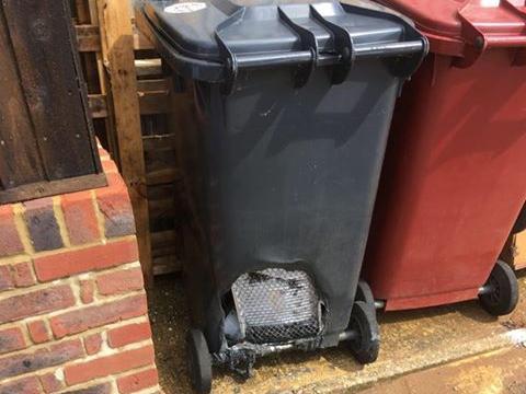 The burnt out wheelie bin in Stedham