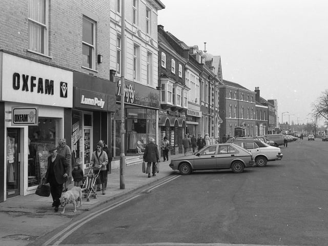 Here we find Oxfam, had operated from the same spot until recently; Lunn Poly, which would become Thomson about 20 years later and then Tui – the current occupant of the unit;
and Thrifty, offering ‘clothes for the family’, now a branch of The Co-operative Food.