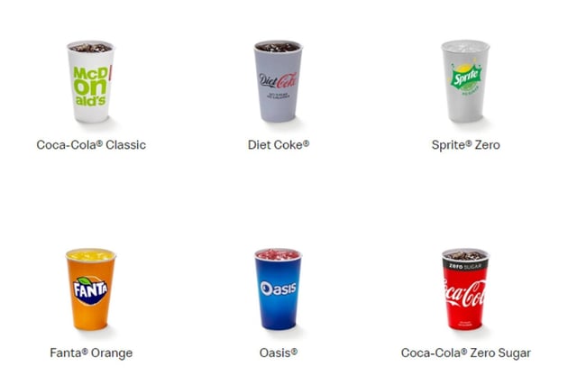 Classic Coke, Diet Coke and Coke Zero will be available as will Sprite, Fanta and Oasis