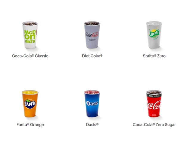Classic Coke, Diet Coke and Coke Zero will be available as will Sprite, Fanta and Oasis