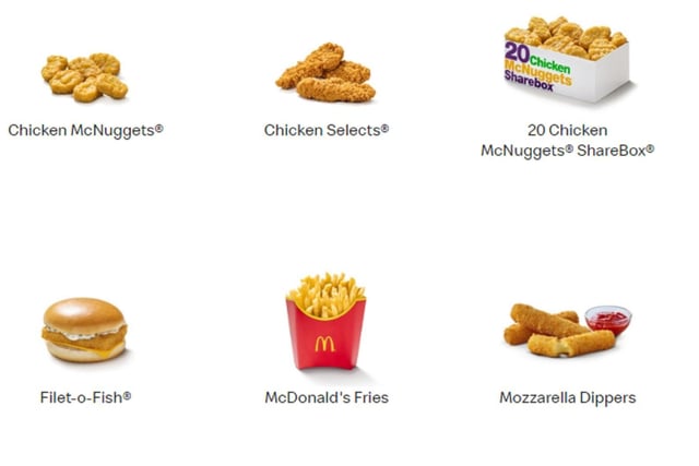 Chicken Nuggets, Chicken Selects, 20 nuggets ShareBox, Fillet-O-Fish, McDonald's Fries and Mozzarella Dippers are also back