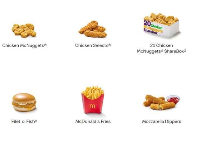 Chicken Nuggets, Chicken Selects, 20 nuggets ShareBox, Fillet-O-Fish, McDonald's Fries and Mozzarella Dippers are also back