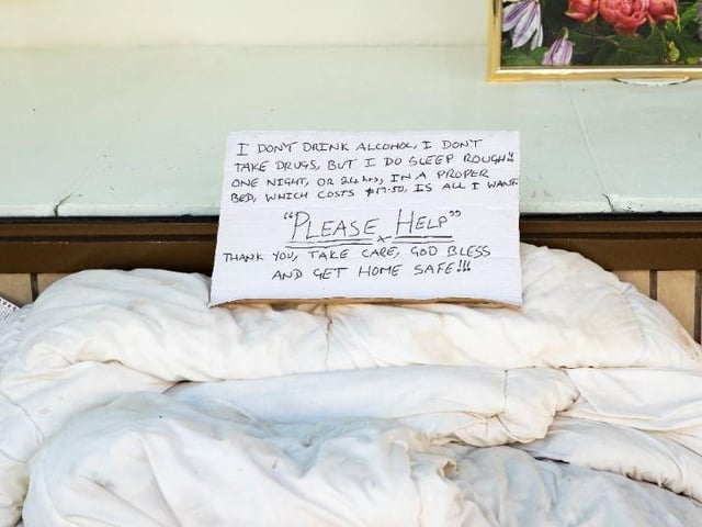 A message left by a homeless person in Northampton town centre